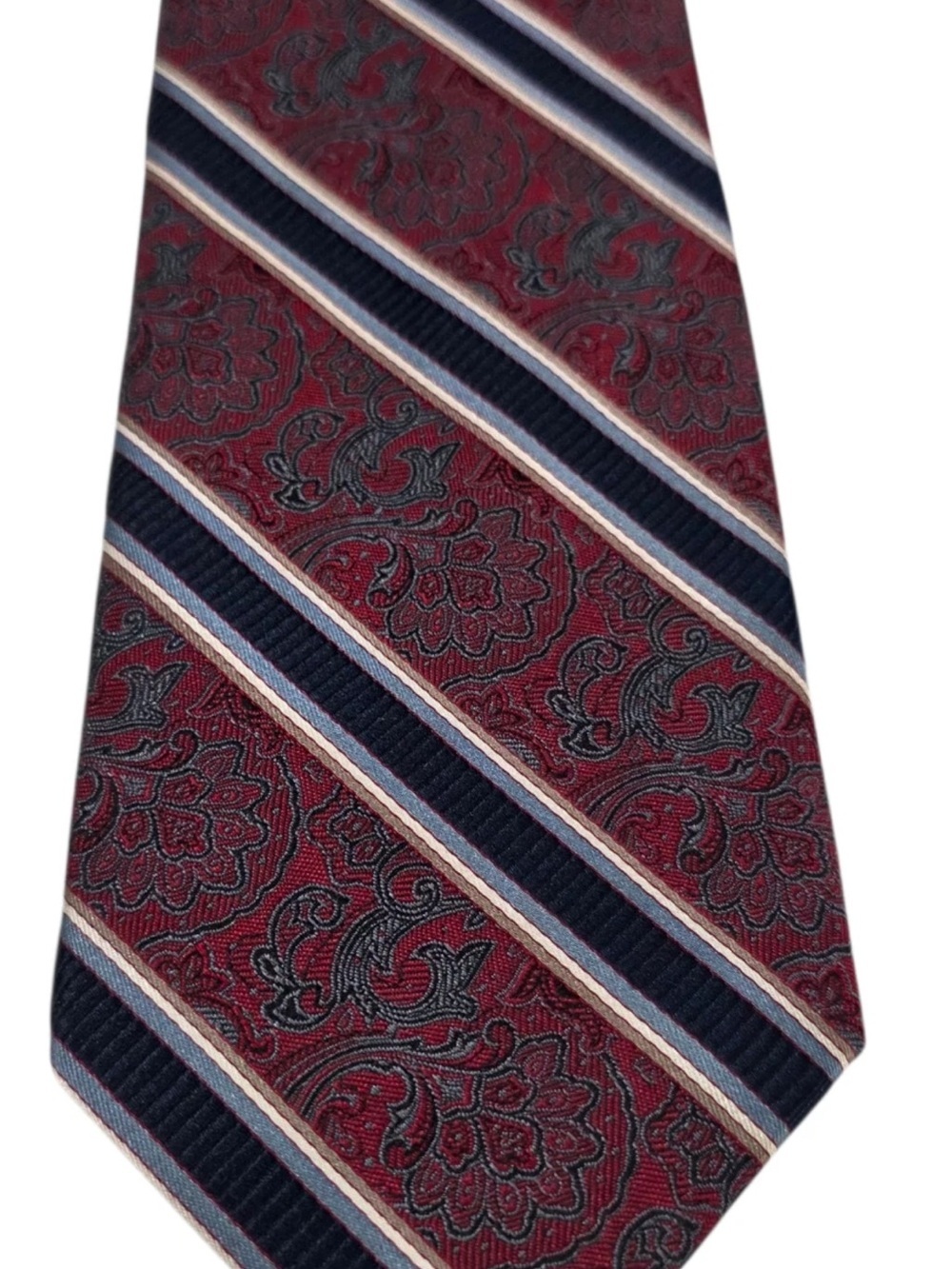 Jos A Bank Signature Gold Mens 7-Fold Maroon Blue Striped Paisley Silk 60+